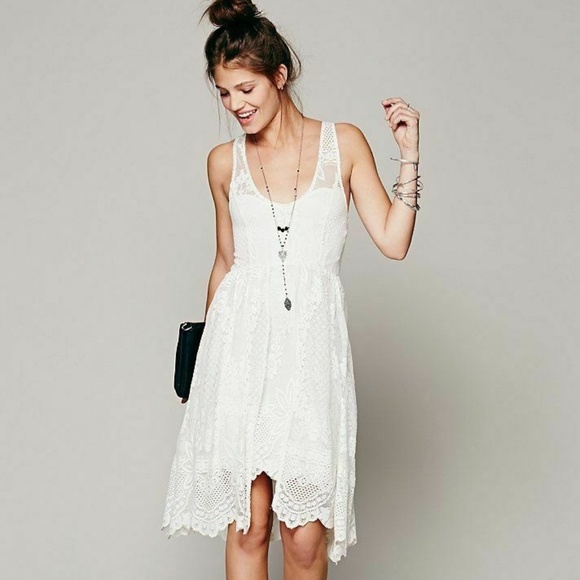 Free People Dresses & Skirts - Free People Ivory Lace Sheer Overlay Boho Dress